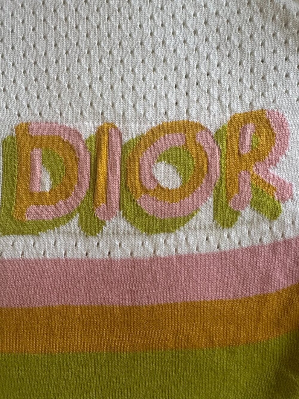 Vintage Christian Dior Cotton Knit Stripped Logo Scarf - Authentic
